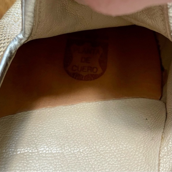 Stubbs and Wootton Leather Woven Metallic Neutral Silver Mules Slides Flats Sz 6 - Picture 4 of 6